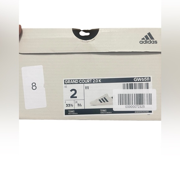 🌟🌟🌼NIB Adidas Grand Court 2.0 Classic White Sneakers with Black Stripes. Unisex - Picture 8 of 9